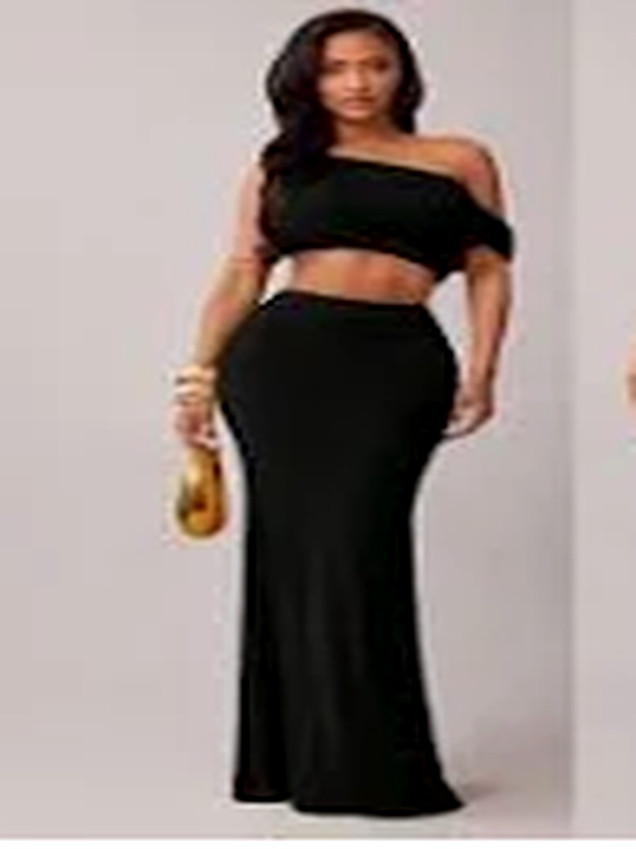 Black lace trim plunge maxi dress